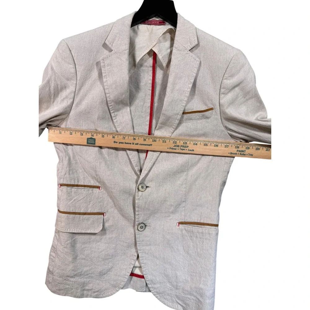 Zara Man Blazer 36 Beige Elbow Patches Denim Couture Academia Preppy Linen Blend
